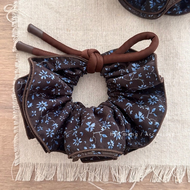 Women's Winter Knitted Woolen Hair Ties Double Layer Green Color Block