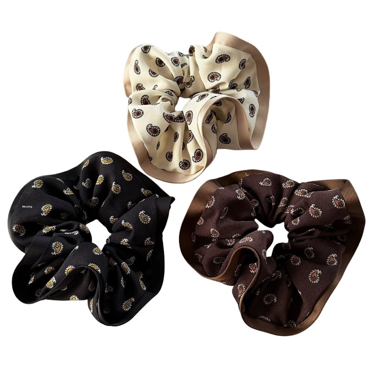 Women's Retro Large Bow Hair Bun Accessory Paisley Cloth Hairband