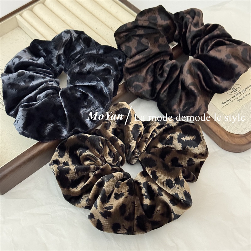 Women's Elegant Satin Low Ponytail Hair Ties Retro Leopard Print