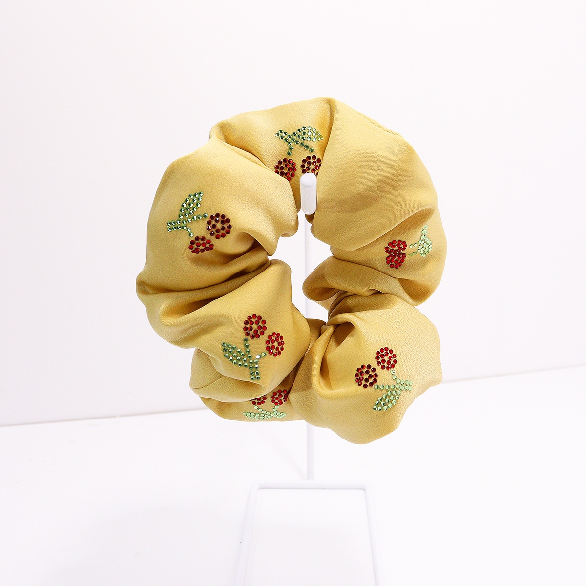 Girls School Uniform Ponytail Hair Tie Cloth Rhinestone Cherry Grid