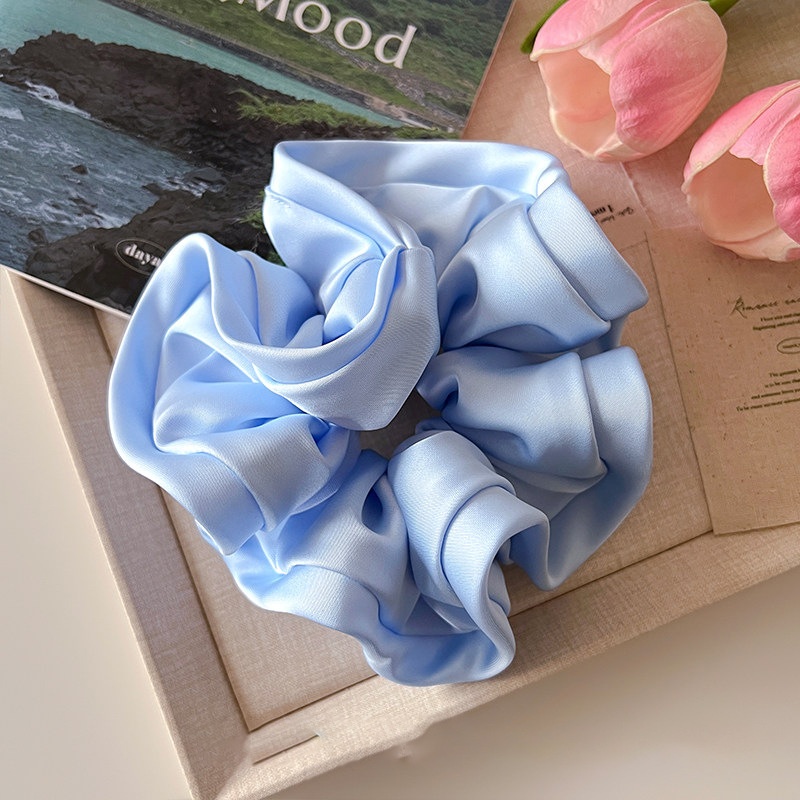 Women's Spring Summer Satin Scrunchie Hair Tie Sweet Blue Floral
