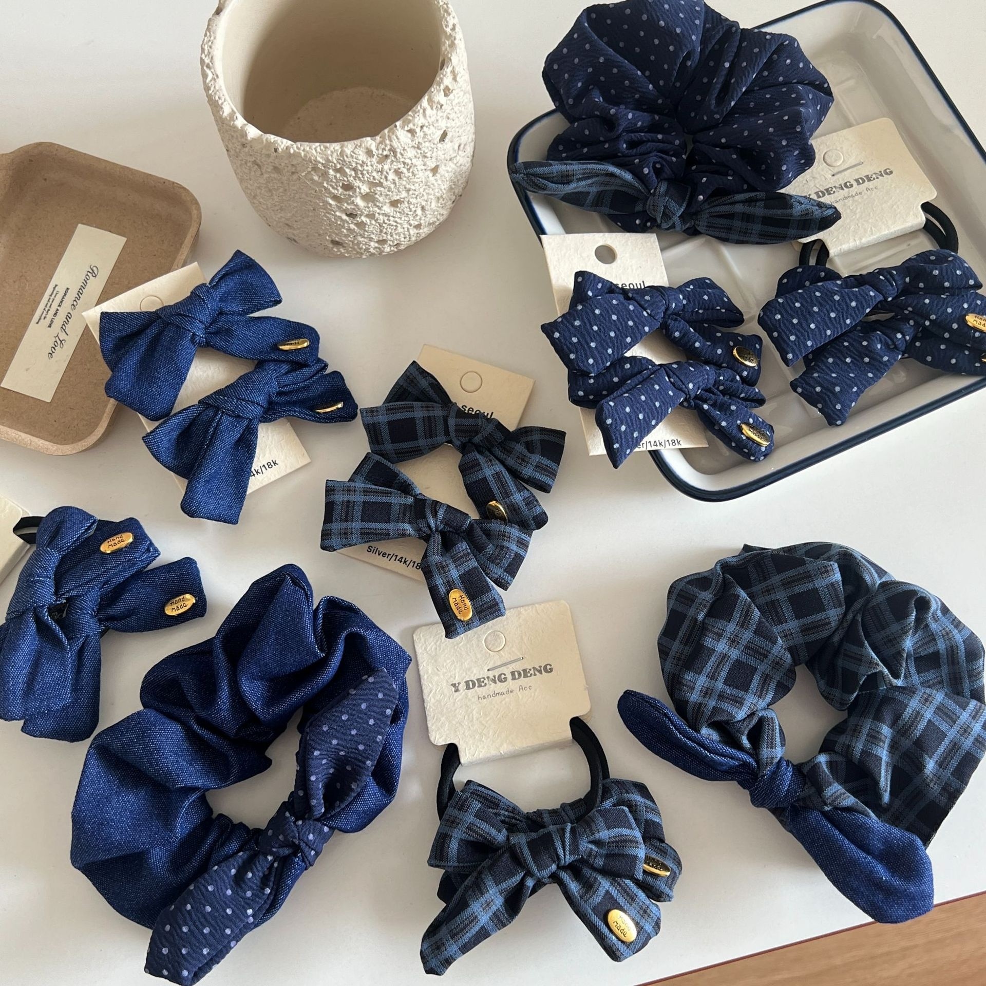 Women Elegant Polka Dot Bowknot Hair Ties Sweet Cloth Ponytail Bands