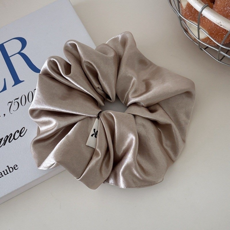 Women's Elegant Glossy Satin Hair Scrunchies Cream Solid Color