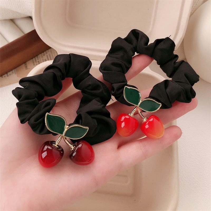 Women's Handmade Retro Cherry Alloy Elastic Ponytail Hair Band Maroon