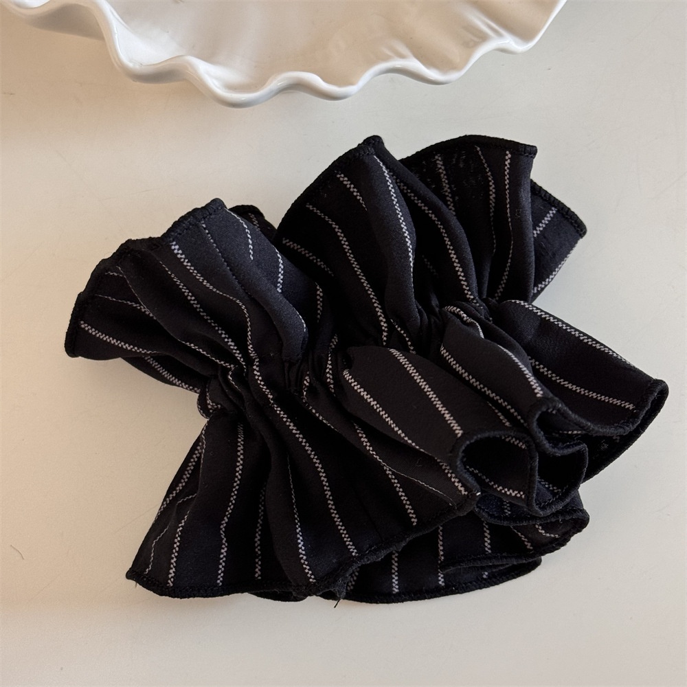 Women Elegant Low Bun Hair Scrunchie Elastic Striped Cloth Coffee Beige