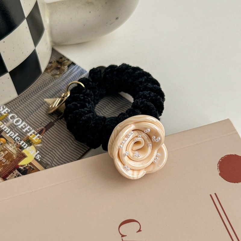 Women's Elastic Acetate Pearl High Ponytail Hair Band Rose