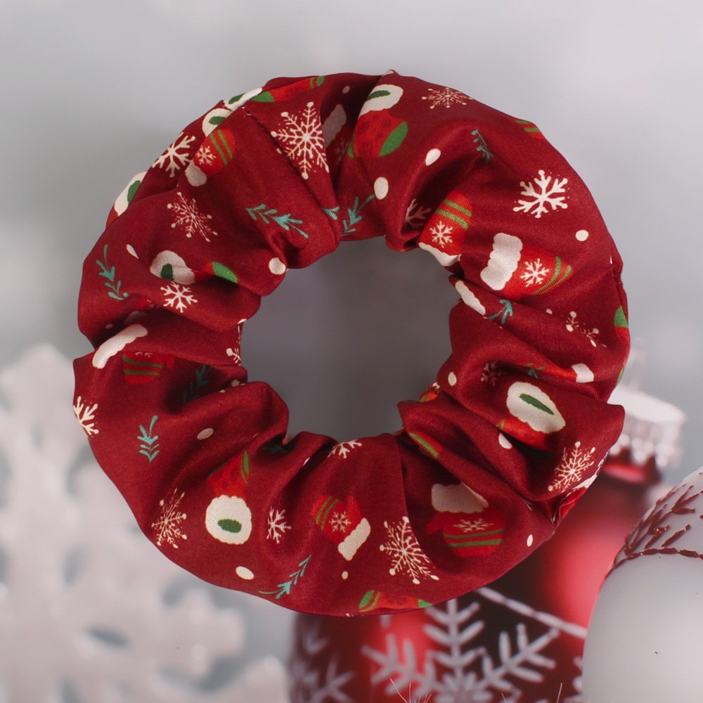 Women's Polyester Scrunchie Hair Tie For High Ponytail Christmas Floral Print