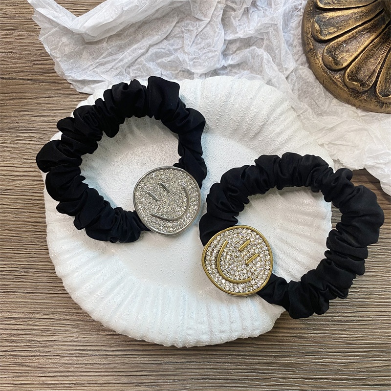 Women's Rhinestone Low Bun Hair Tie Rose Gold Silver Smiley Face Tartan