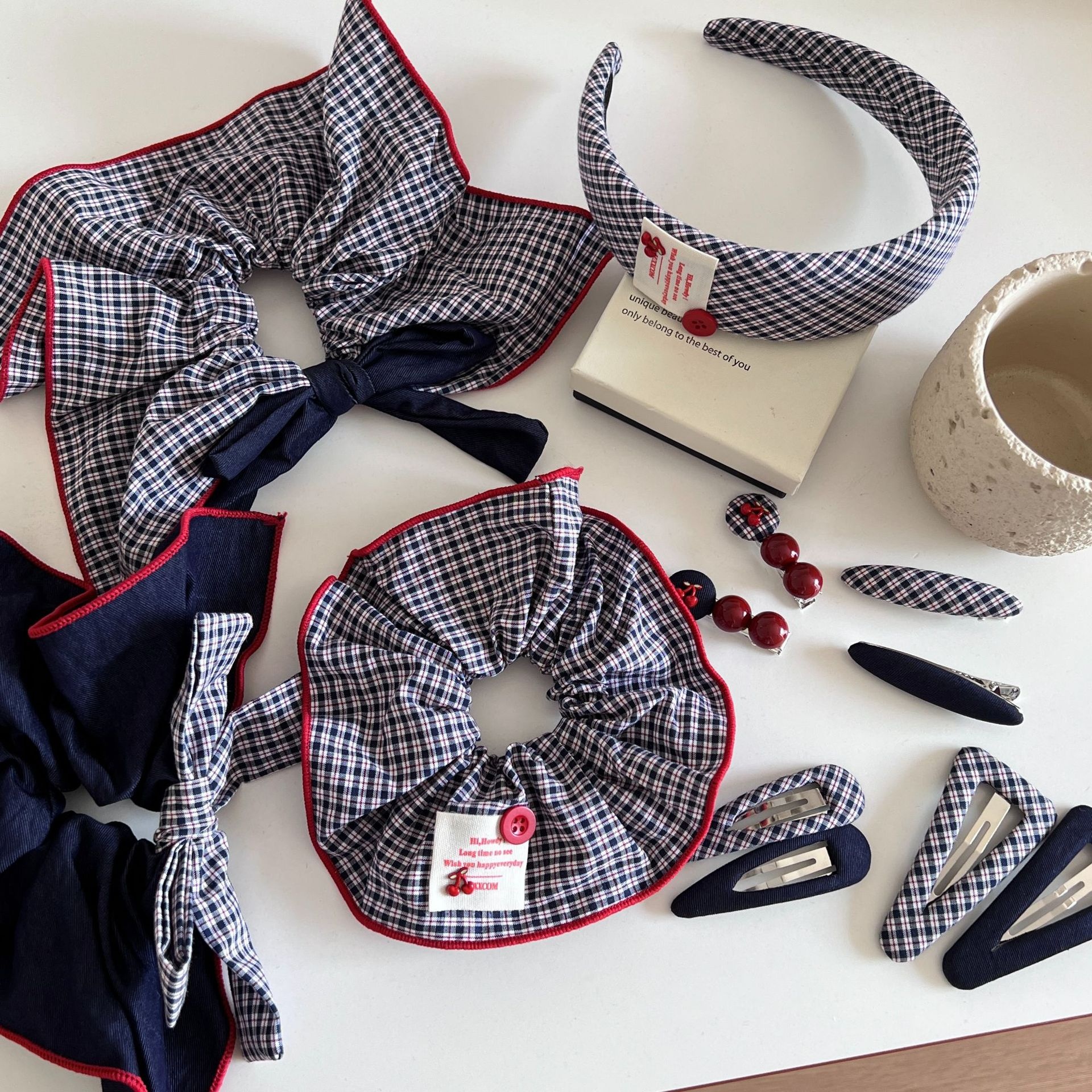 Women's Elegant Cloth Bow Hair Tie For Daily Wear Color Block Plaid