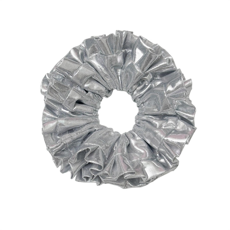 Women's Elegant Satin Pleated Hair Tie Silver Embroidered Flower