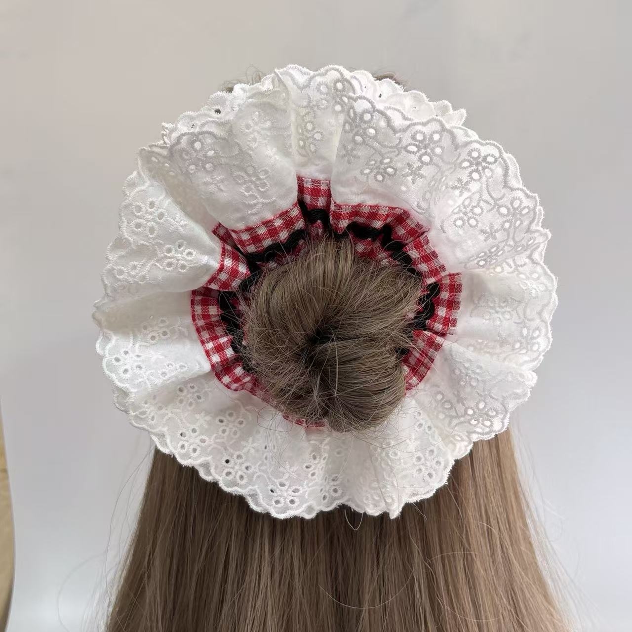 Women's French Romantic Cloth Hair Tie Four Layer Hollow Out Lace