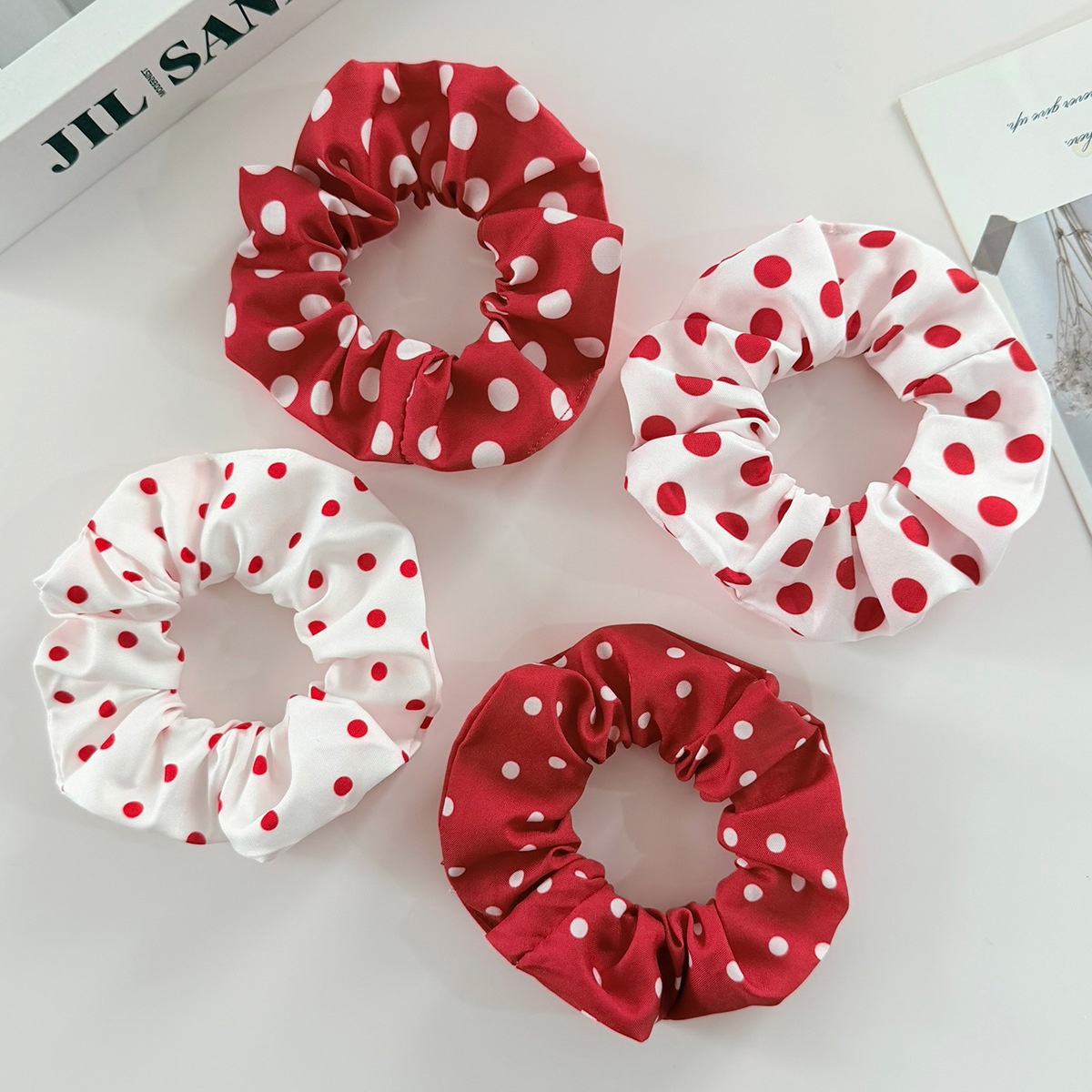 Women's All-Season High Elastic Fabric Hair Tie Minimalist Polka Dots