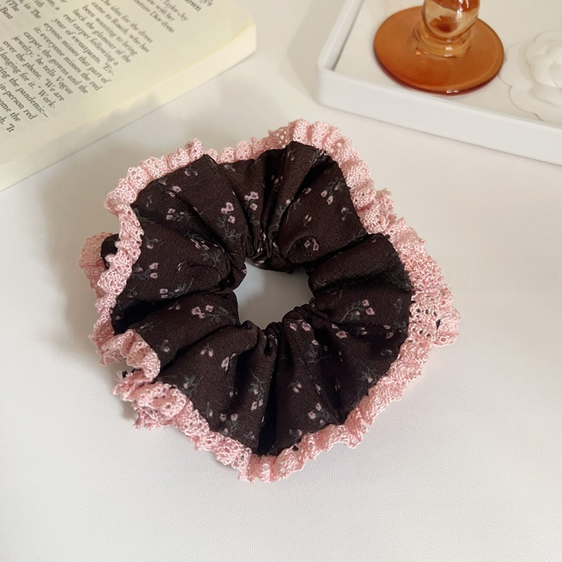 Women's Coffee Ditsy Floral Cloth Hairband Elastic Tie for Low Bun