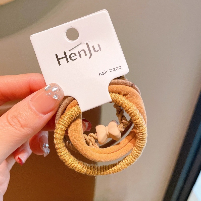 Women High Elastic Cloth Hair Ties 4pcs No Pull Casual Solid Floral