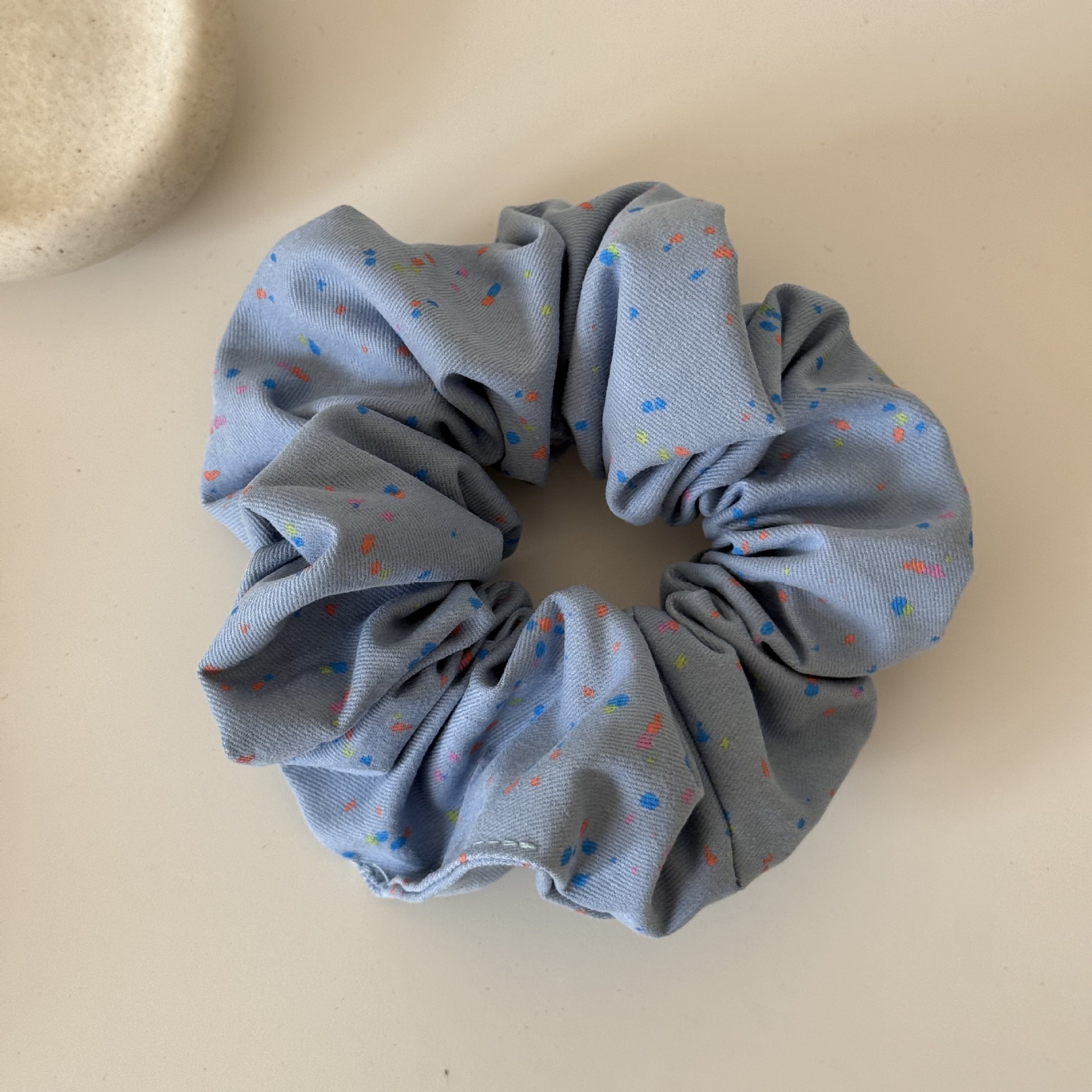 Women's Sweet Spring Satin Lace Hair Tie Scrunchie Beige Polka Dots