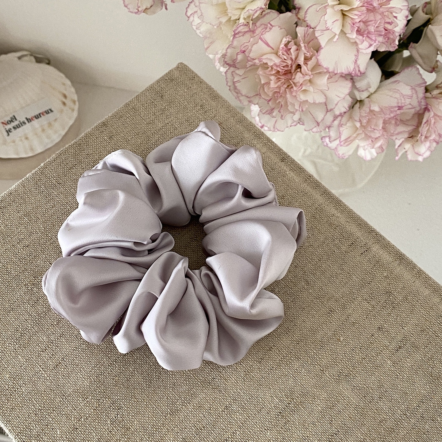 Women's Elegant Spring Satin Hair Tie Scrunchie Solid Color Pink