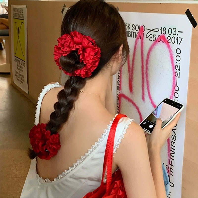 Women's Spring French Style Cloth Hair Tie Red Flower Pattern