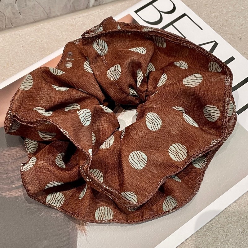 Women's Retro Chiffon Bubble Hair Tie Spring Summer Black Polka Dots