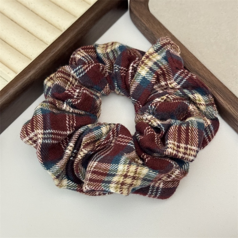 Women's Preppy Cloth Hair Scrunchie For All Seasons Checkered Plaid