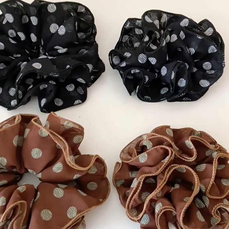 Women's Retro Chiffon Bubble Hair Tie Spring Summer Black Polka Dots