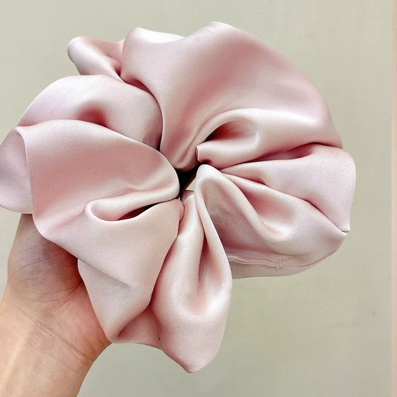 Women's Extra Large Satin Flower Hair Bun Scrunchie Solid Colors