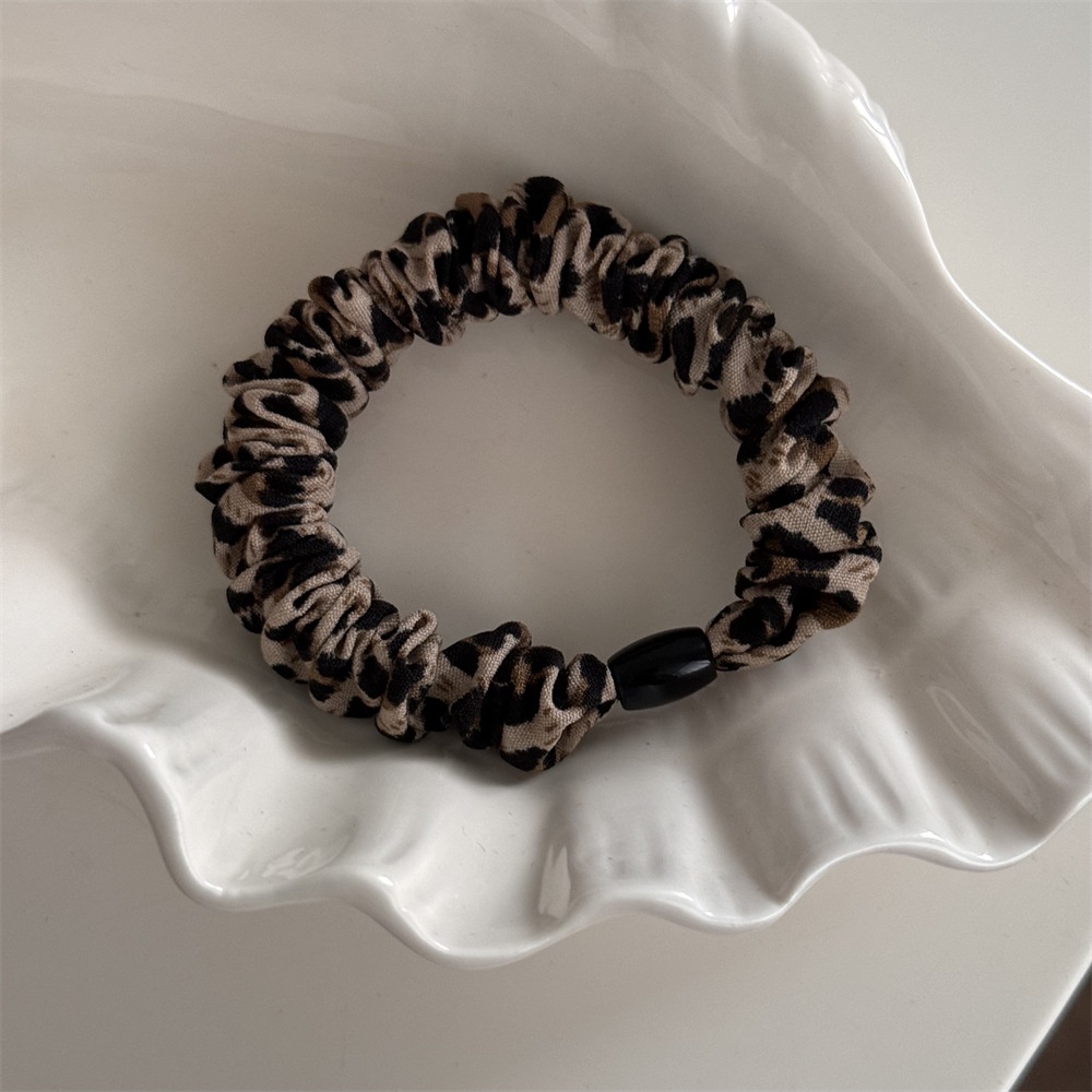 Women's Retro Leopard Print Hair Ties Vintage Pearl Elastic Hair Bands