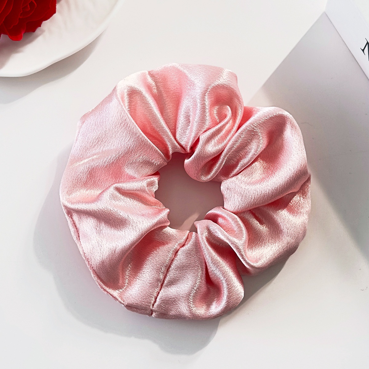 Women's Elegant Black Satin Hair Tie, Comfortable Solid Color Scrunchie