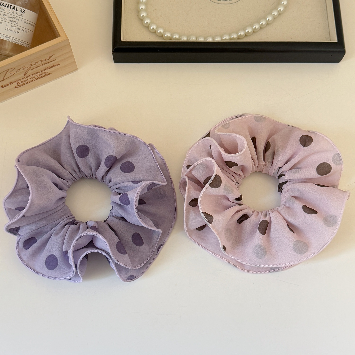 Women's Spring Everyday Cloth Hair Scrunchie Pink Purple Polka Dots