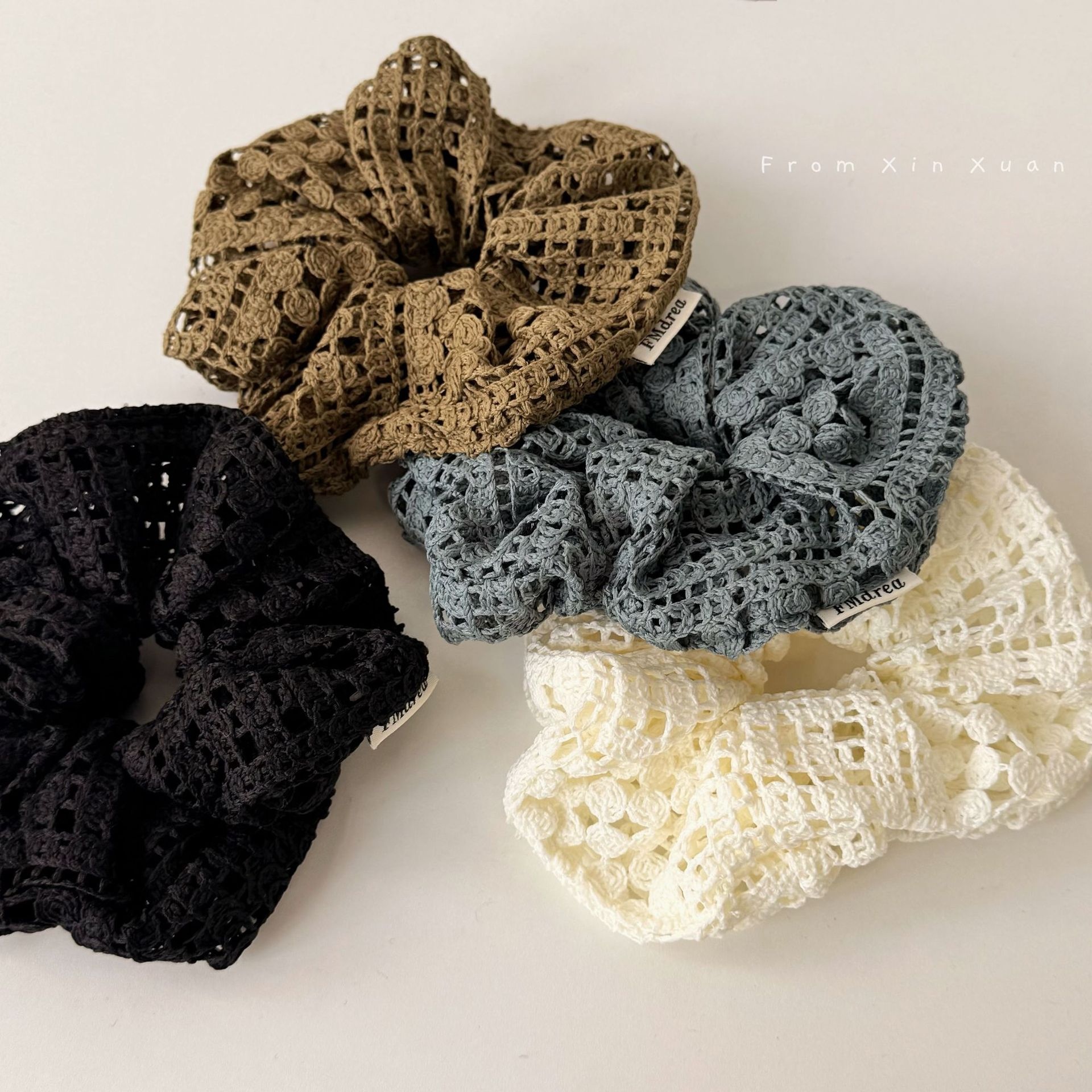 Women Soft Knitted Hollow Bun Hair Ties Early Autumn Solid Color