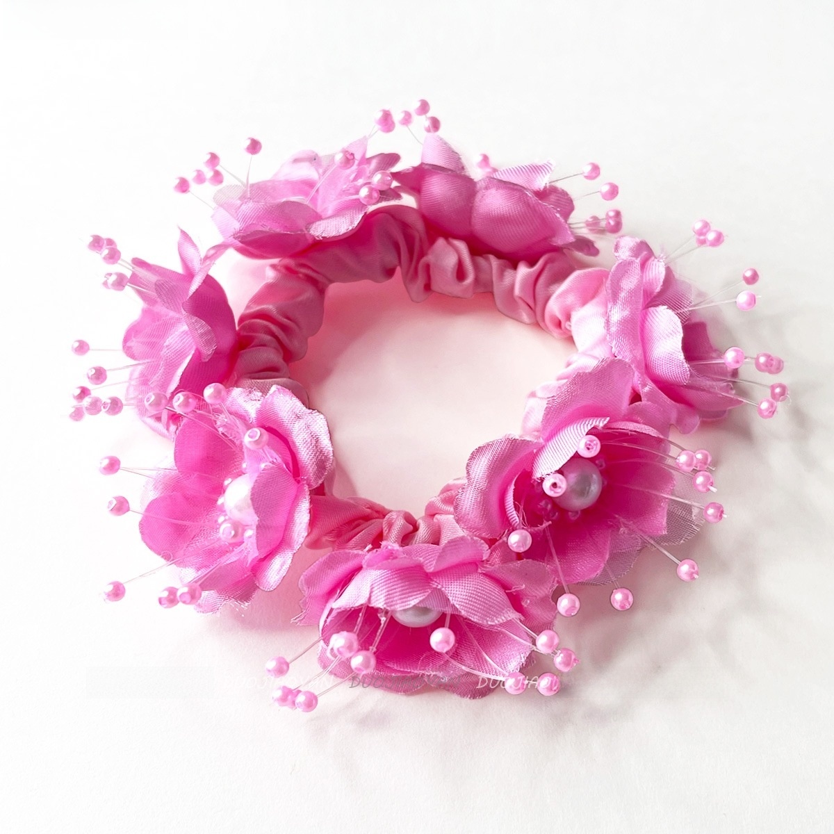 Women's Pearl Organza Vacation Bridal Hair Tie Colorful Floral