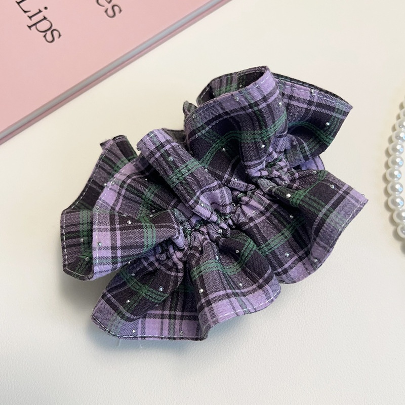 Women's Casual Cloth Hair Tie Scrunchie Purple Color Block Plaid