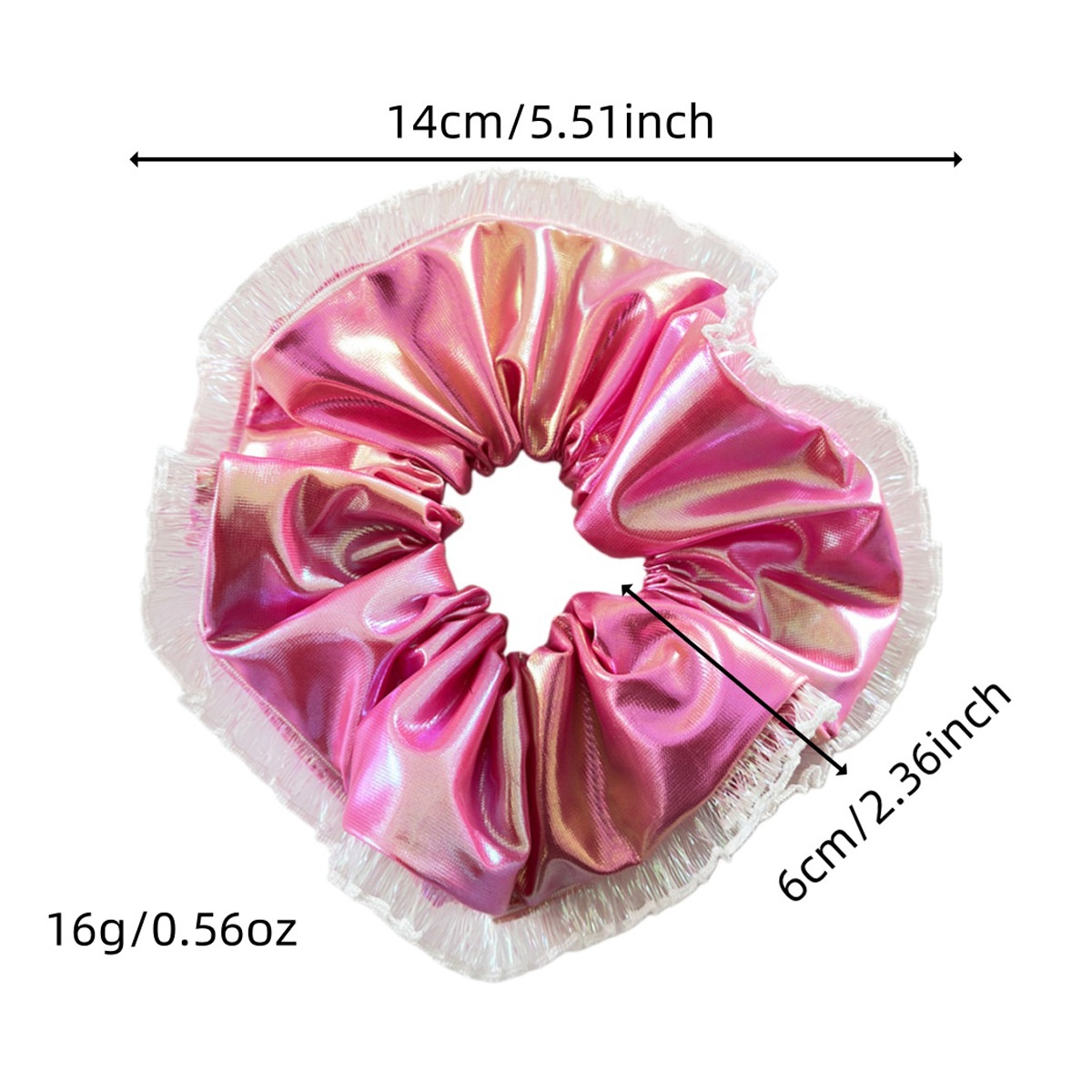 Women Festive Large PU Leather Hair Tie Laser Cut Lace Pink Rose Gold