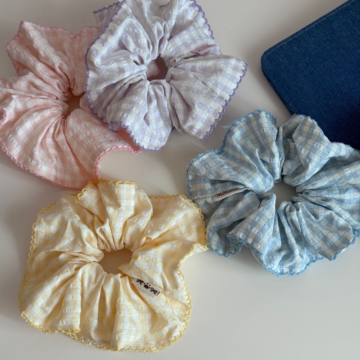 Women's Spring Cloth Bubble Braid Hair Rope Accessory Yellow Plaid