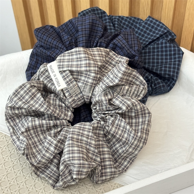 Women's Daily Cloth Scrunchie Hair Tie Retro Navy Blue Checkered Plaid