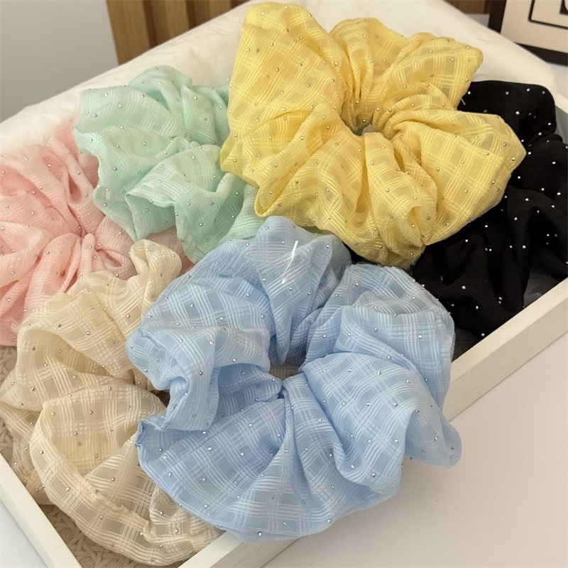 Women's Stylish Rhinestone Cloth Scrunchies Checkered Plaid Hair Tie