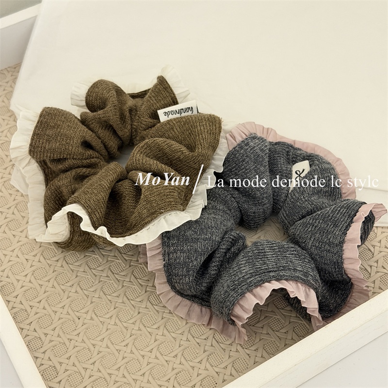 Women's Retro Everyday Soft Knit Hair Tie Grey Floral Color Block