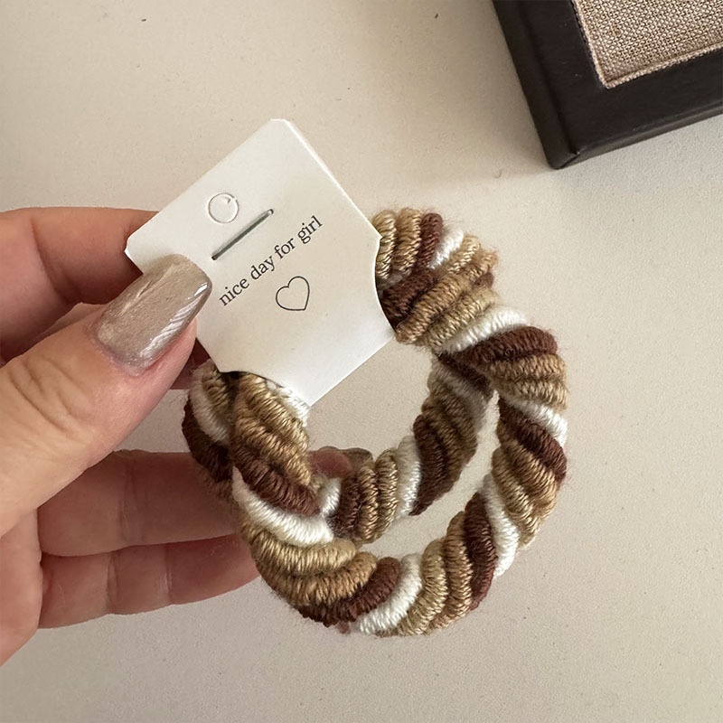 Women's Autumn Winter Thickened Yarn Wrapped Hair Tie Coffee Milk Color Block