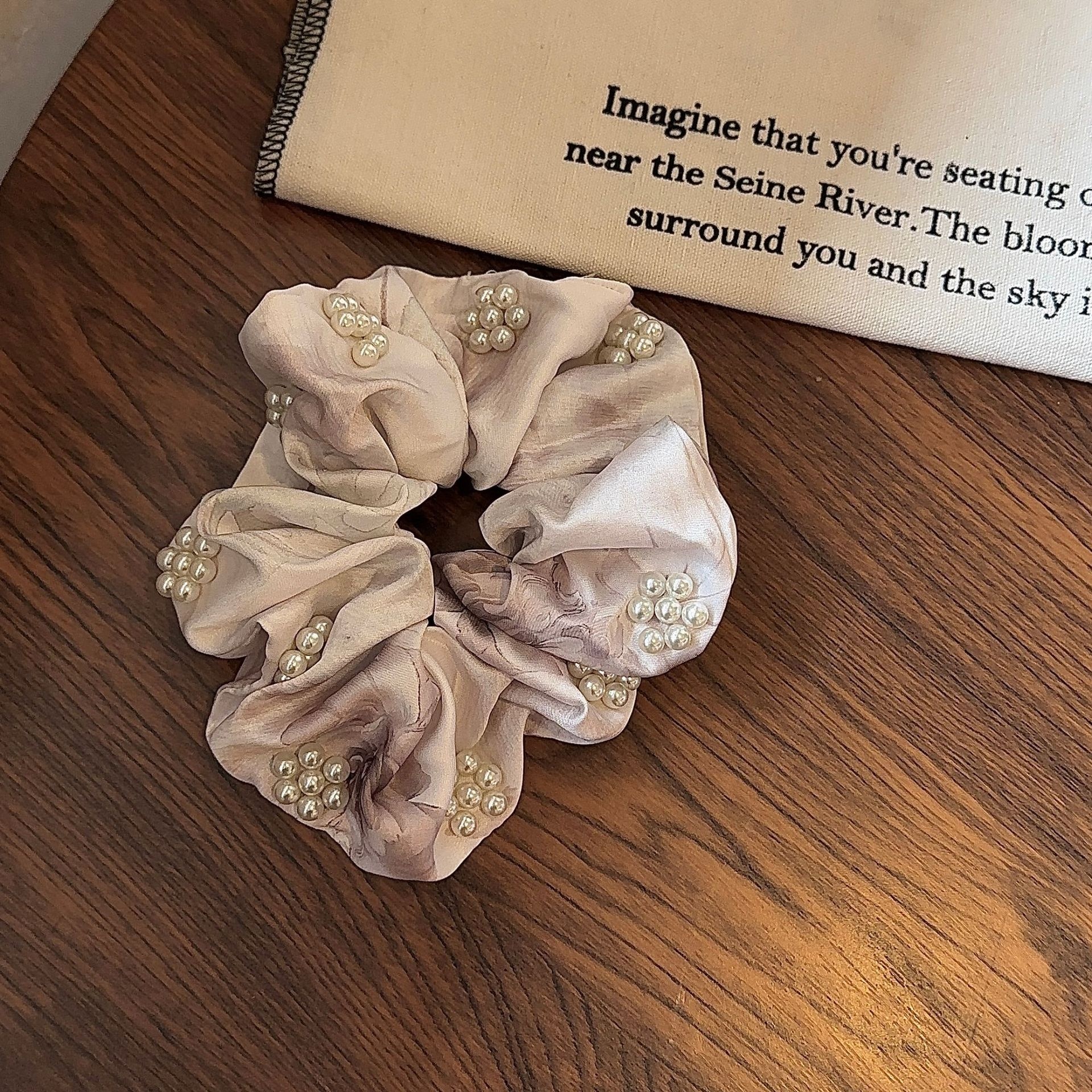 Women's French Satin Pearl Foldable Bubble Hair Tie Solid Color