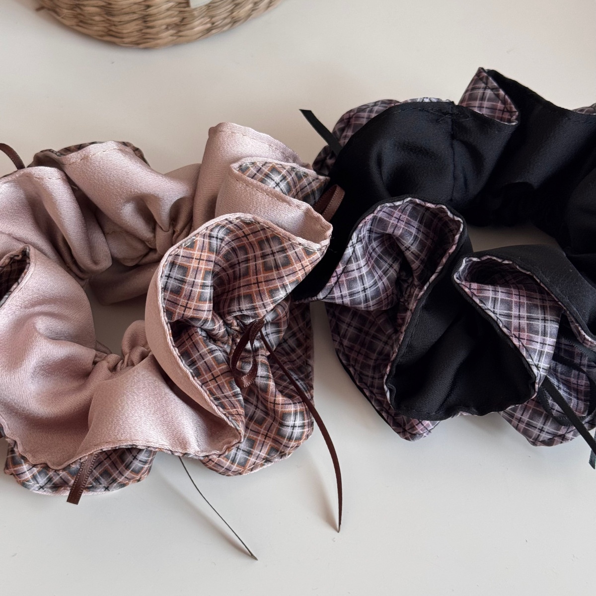 Women's Winter Cloth Bowknot Hair Tie Accessory Apricot Pink Plaid