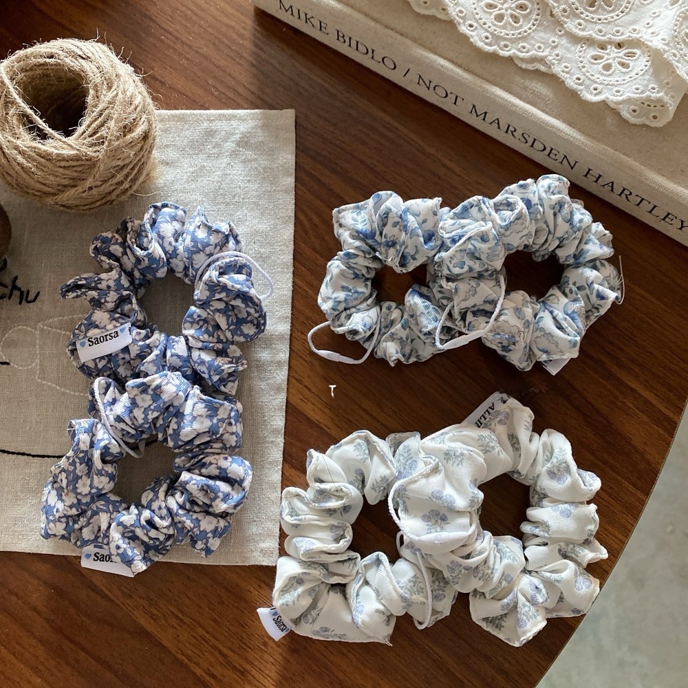 Women's Spring Summer Cloth Hair Rubber Band Scrunchie Blue Plaid