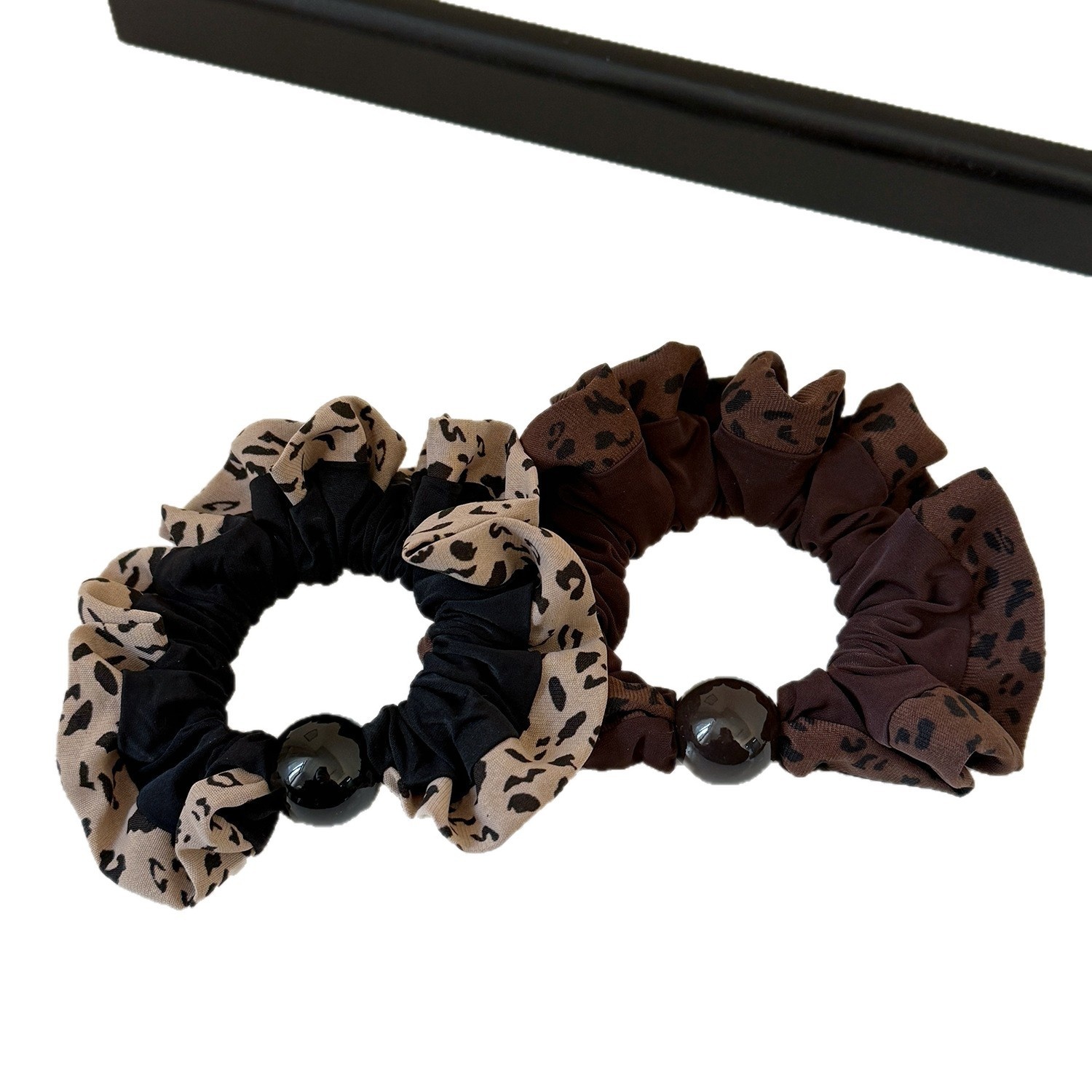 Women's Everyday Soft Cloth Hair Tie Scrunchie Coffee Leopard Print