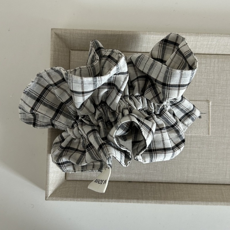 Women's Everyday Cloth Scrunchies Hair Ties Blue Black Checkered Plaid