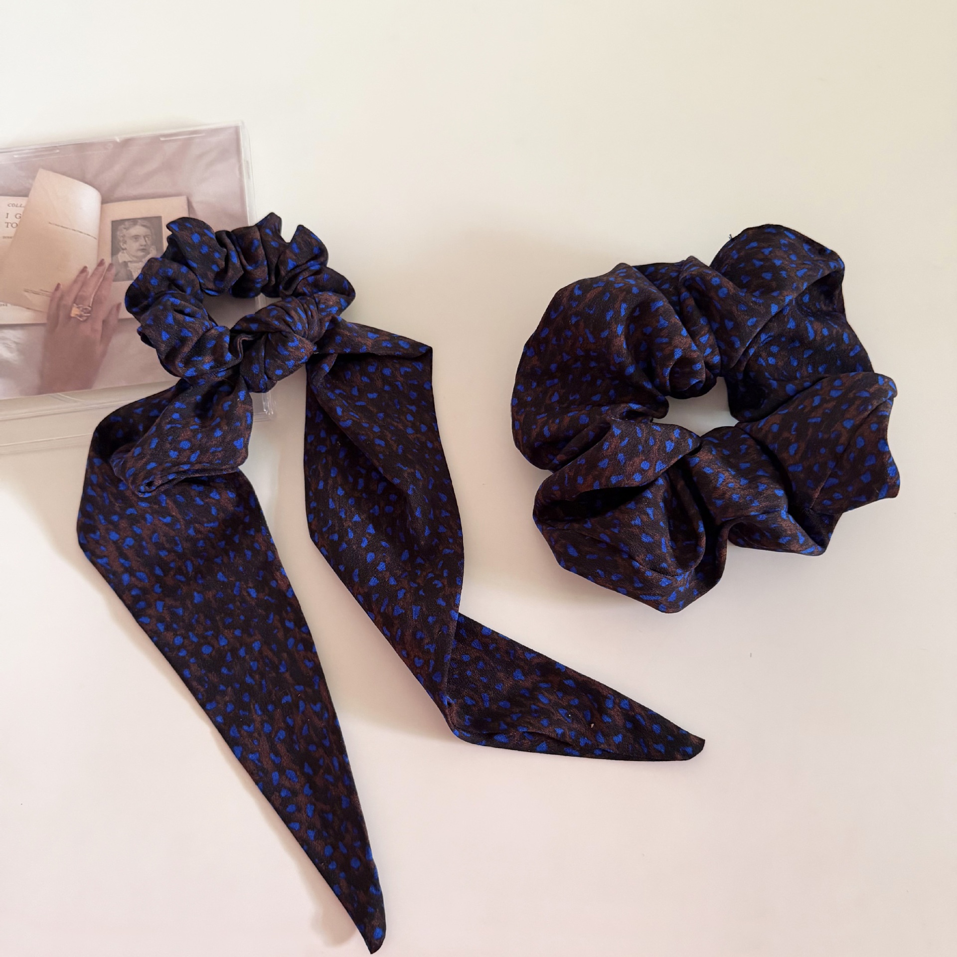 Women's All-Season Retro Cloth Hair Tie Coffee Blue Color Block