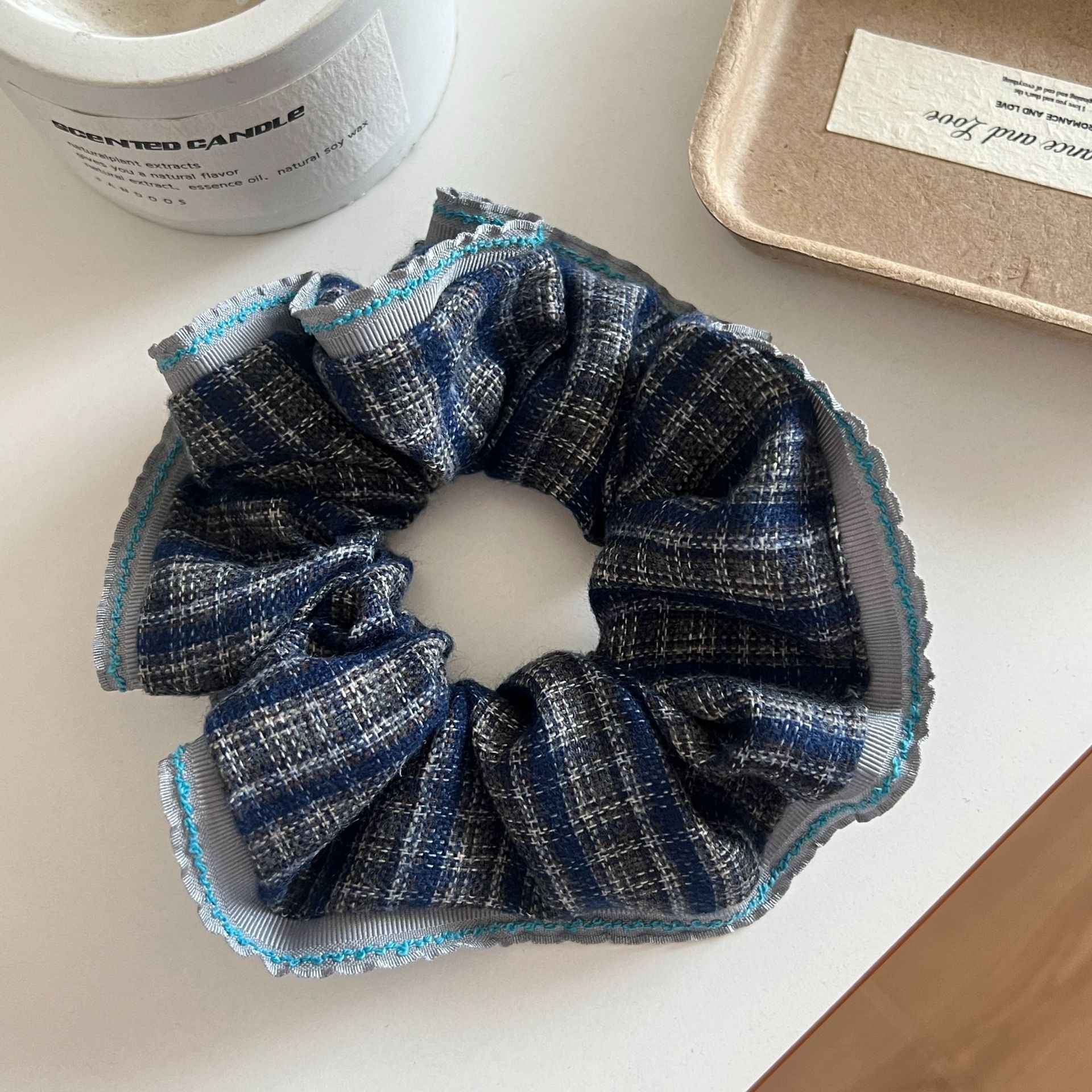 Women's Autumn Winter Cotton Large Bow Ponytail Hair Ties Plaid