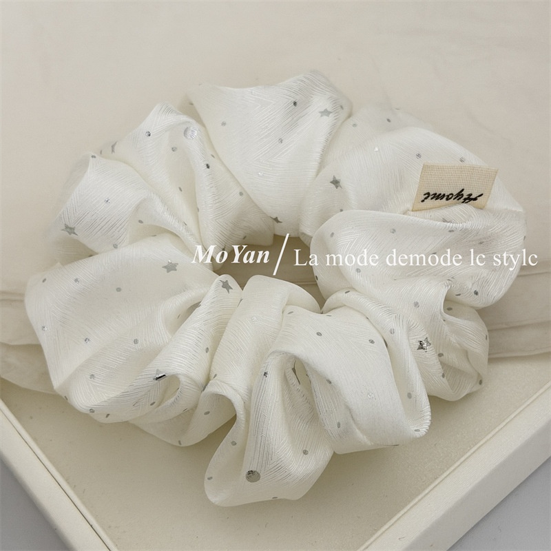 Women's Soft Cloth Heart Shaped Hair Tie For Daily Wear Silver Polka Dot