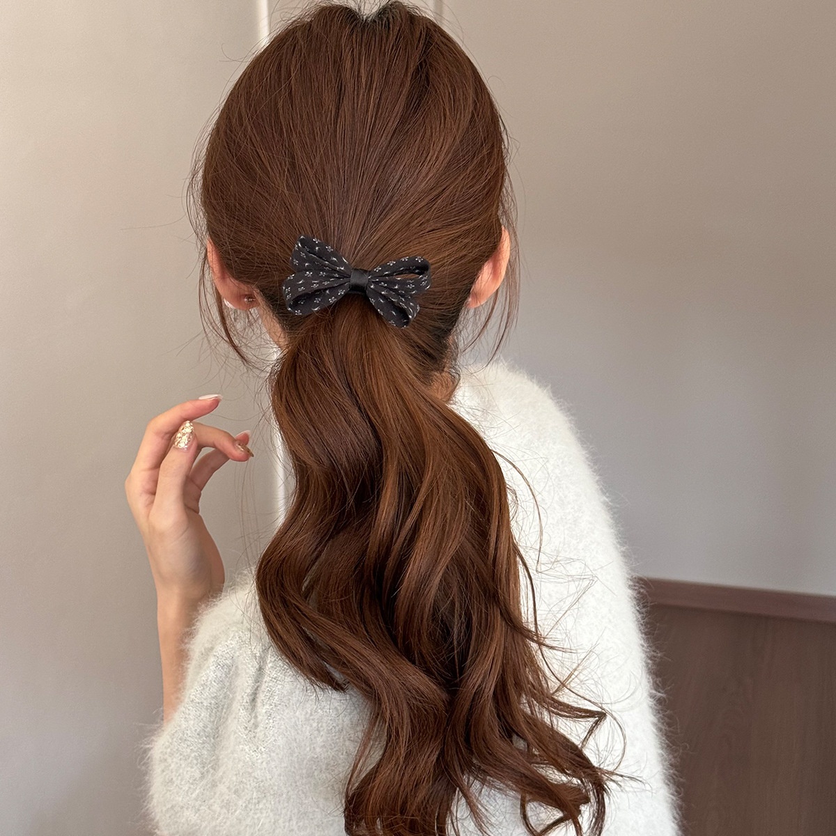 Women's Casual Soft Polyester Bowknot Hair Tie Ditsy Floral Polka Dot