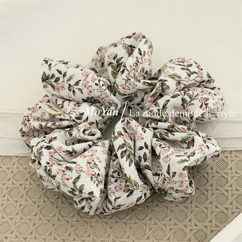 Women's Vintage Floral Cotton Extra Long Ruched Hair Tie for Braids