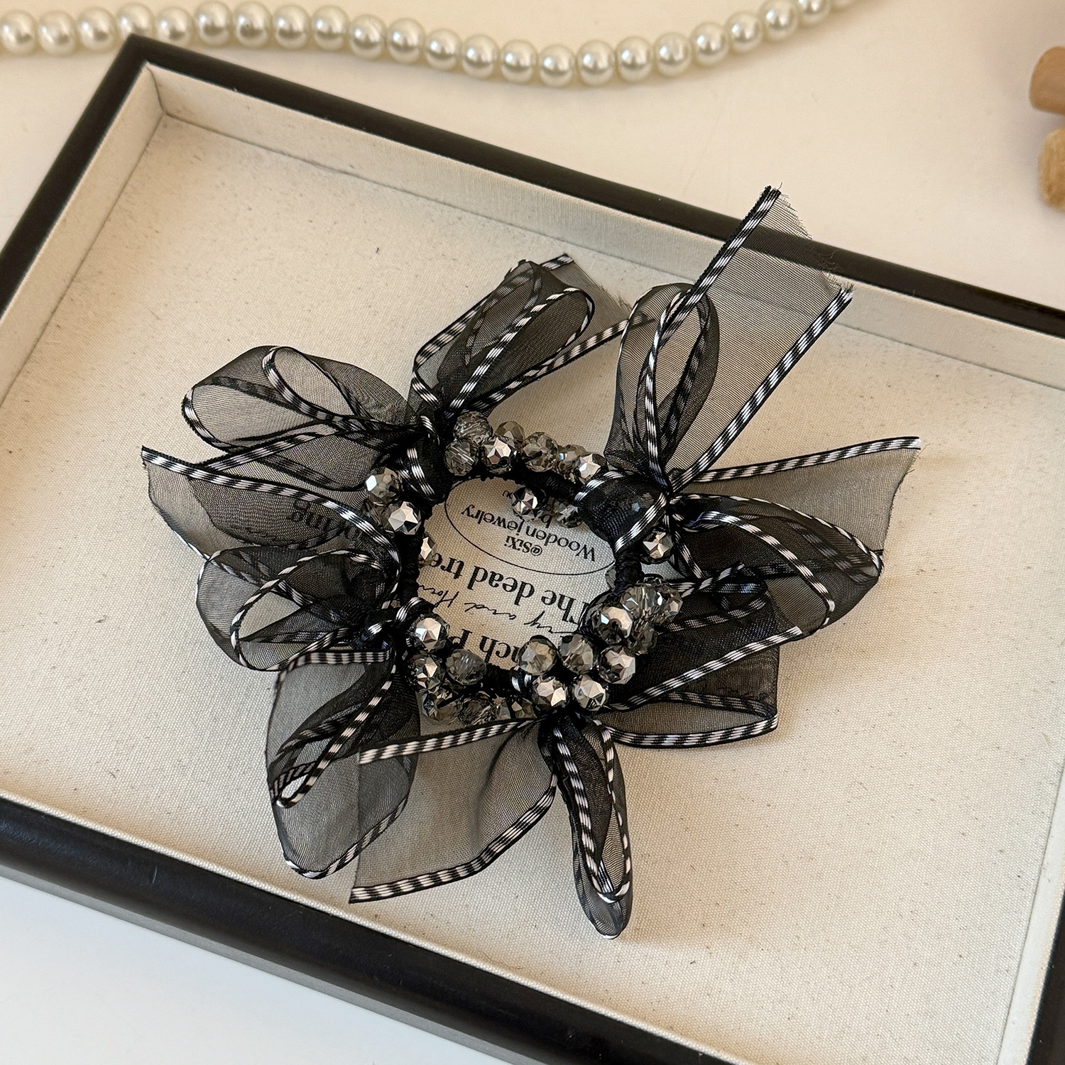 Women's Sweet Soft Gauze Bowknot Hair Tie Rubber Band Black Striped