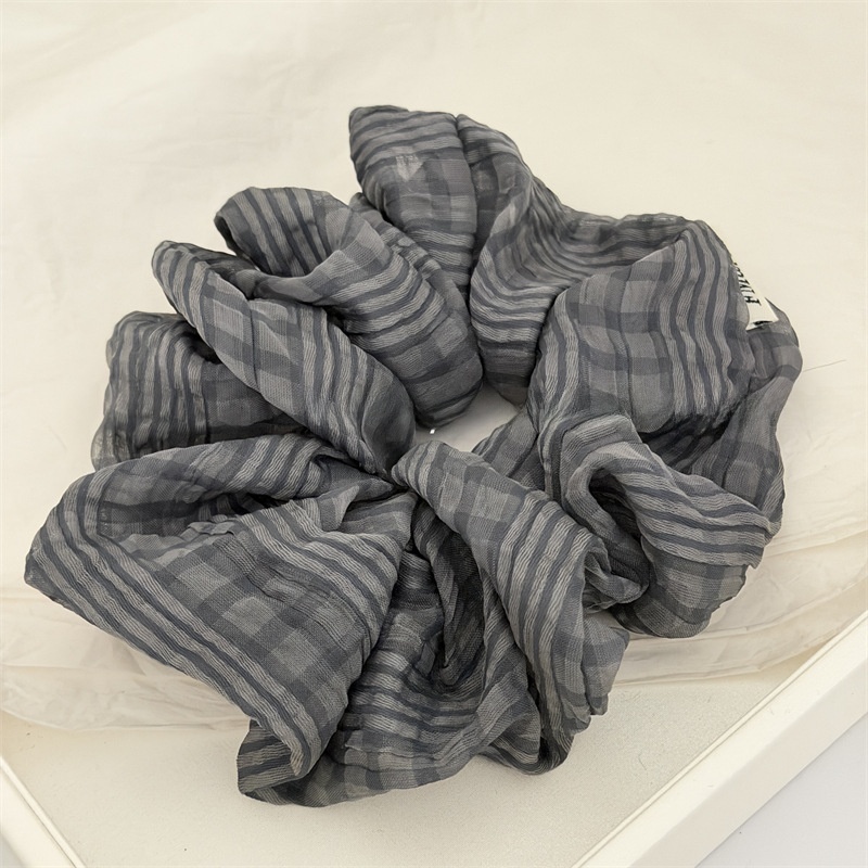 Women's Soft Cloth Spring Hair Tie Retro Scrunchie Grey Stripe
