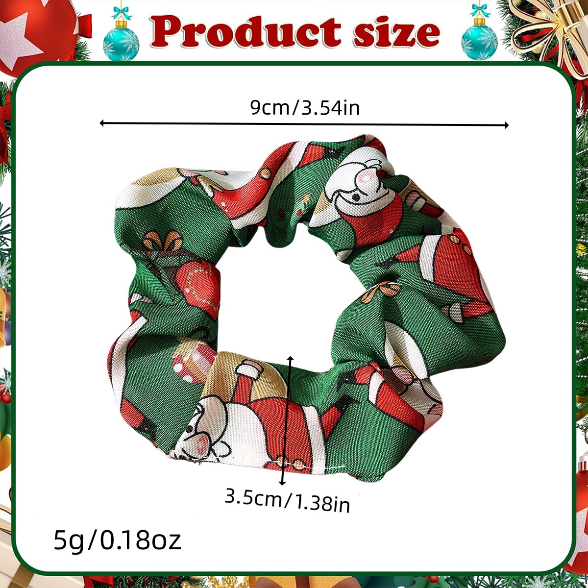 Women's Cloth Ribbon Elastic Hair Ties Christmas Santa Claus Pattern
